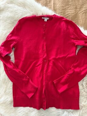 J. Crew Factory Red Button-Up Crew Cardigan